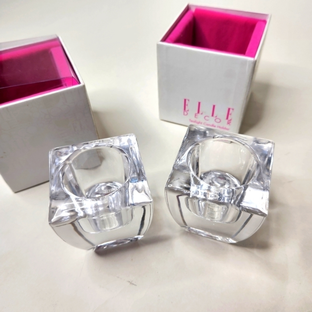 Elle Decor Clear Glass Tealight Holder Set